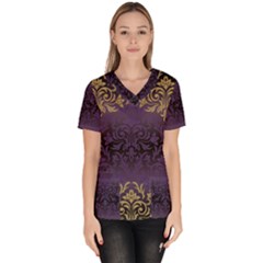 Art Nouveau,vintage,damask,gold,purple,antique,beautiful Scrub Top