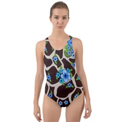 Floral Giraffe Print Cut-out Back One Piece Swimsuit by dawnsiegler