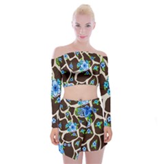 Floral Giraffe Print Off Shoulder Top With Mini Skirt Set by dawnsiegler