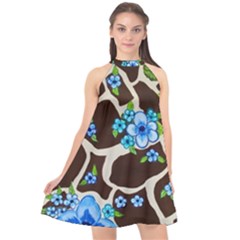 Floral Giraffe Print Halter Neckline Chiffon Dress  by dawnsiegler