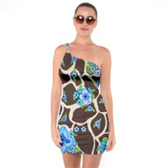 Floral Giraffe Print One Soulder Bodycon Dress