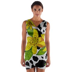 Floral Cow Print Wrap Front Bodycon Dress