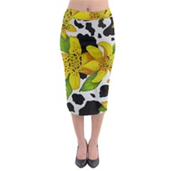 Floral Cow Print Midi Pencil Skirt