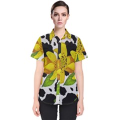 Floral Cow Print Women s Short Sleeve Shirt