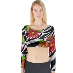 Floral Zebra Print Long Sleeve Crop Top