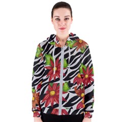 Floral Zebra Print Women s Zipper Hoodie