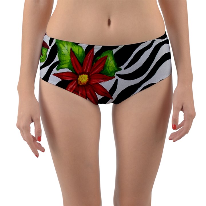 Floral Zebra Print Reversible Mid-Waist Bikini Bottoms