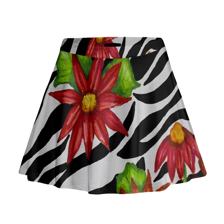 Floral Zebra Print Mini Flare Skirt