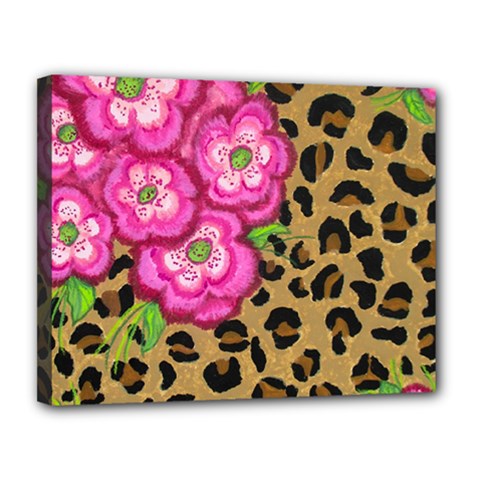 Floral Leopard Print Canvas 14  X 11  by dawnsiegler