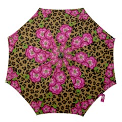 Floral Leopard Print Hook Handle Umbrellas (medium) by dawnsiegler