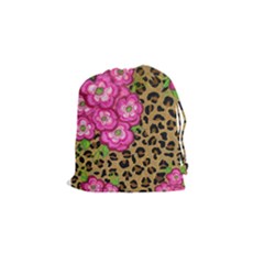 Floral Leopard Print Drawstring Pouches (small)  by dawnsiegler