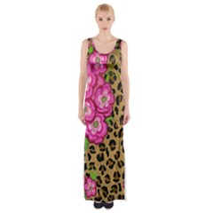 Floral Leopard Print Maxi Thigh Split Dress