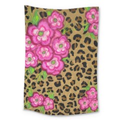 Floral Leopard Print Large Tapestry by dawnsiegler