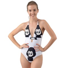 Cute Grim Reaper Halter Cut-out One Piece Swimsuit by Valentinaart