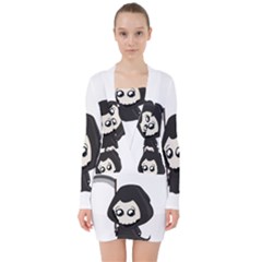 Cute Grim Reaper V-neck Bodycon Long Sleeve Dress by Valentinaart