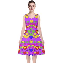 I Love This Lovely Hearty One V-neck Midi Sleeveless Dress  by pepitasart