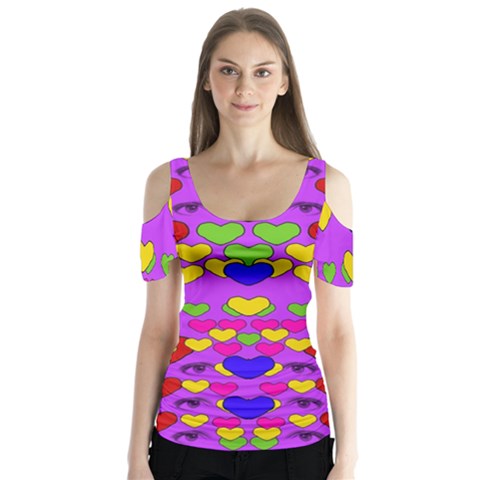 I Love This Lovely Hearty One Butterfly Sleeve Cutout Tee  by pepitasart