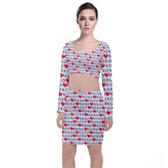 Xoxo Valentines Day Pattern Long Sleeve Crop Top & Bodycon Skirt Set by Valentinaart