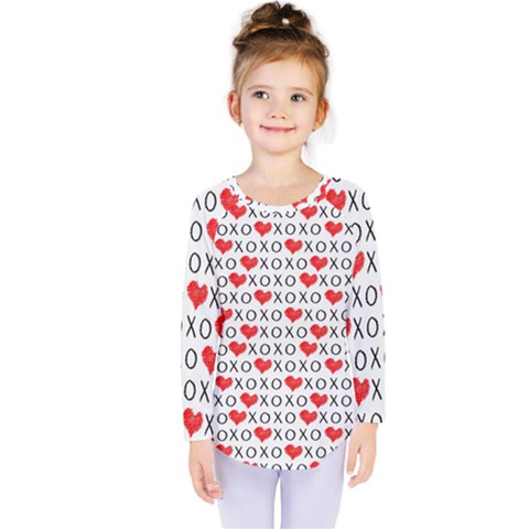 Xoxo Valentines Day Pattern Kids  Long Sleeve Tee by Valentinaart