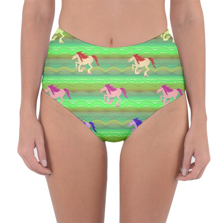 Rainbow Ponies Reversible High-Waist Bikini Bottoms