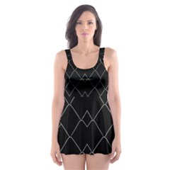 Black And White Grid Pattern Skater Dress Swimsuit by dflcprints