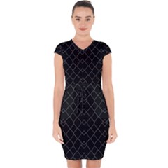 Black And White Grid Pattern Capsleeve Drawstring Dress  by dflcprints
