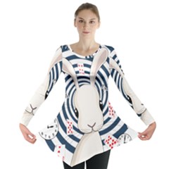 White Rabbit In Wonderland Long Sleeve Tunic  by Valentinaart