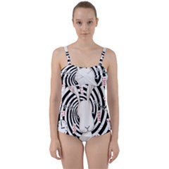 White Rabbit In Wonderland Twist Front Tankini Set by Valentinaart