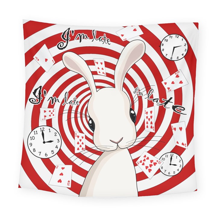 White rabbit in Wonderland Square Tapestry (Large)