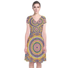 Wood Festive Rainbow Mandala Short Sleeve Front Wrap Dress by pepitasart