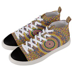 Wood Festive Rainbow Mandala Men s Mid-top Canvas Sneakers by pepitasart