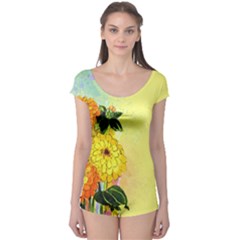 Background Flowers Yellow Bright Boyleg Leotard  by Nexatart