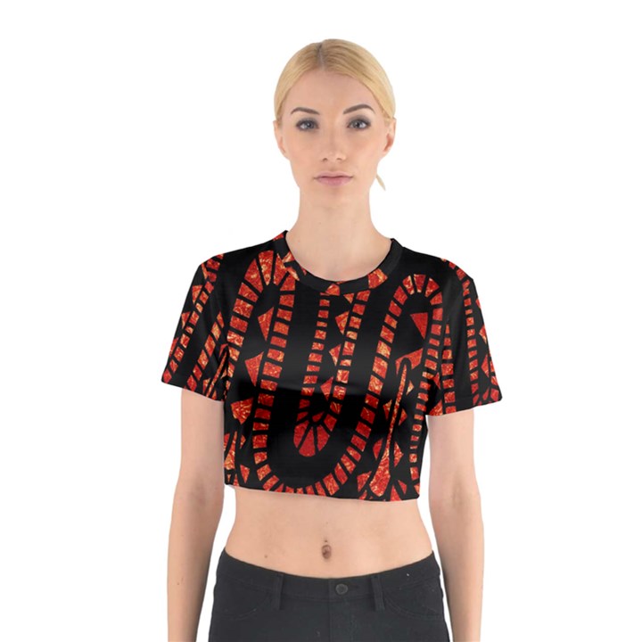 Background Abstract Red Black Cotton Crop Top