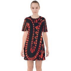Background Abstract Red Black Sixties Short Sleeve Mini Dress