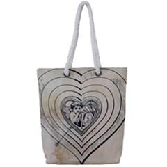 Heart Drawing Angel Vintage Full Print Rope Handle Tote (small)