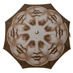 Moon Face Vintage Design Sepia Straight Umbrellas