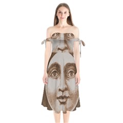 Moon Face Vintage Design Sepia Shoulder Tie Bardot Midi Dress by Nexatart