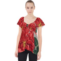 Flower Floral Background Red Rose Lace Front Dolly Top by Nexatart