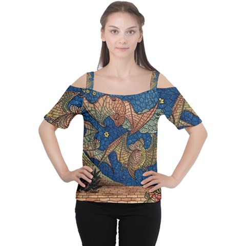 Bats Cubism Mosaic Vintage Cutout Shoulder Tee by Nexatart