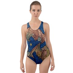 Bats Cubism Mosaic Vintage Cut-out Back One Piece Swimsuit by Nexatart