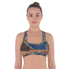 Bats Cubism Mosaic Vintage Cross Back Sports Bra