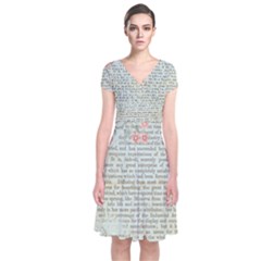 Vintage Floral Background Paper Short Sleeve Front Wrap Dress by Nexatart
