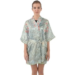 Vintage Floral Background Paper Quarter Sleeve Kimono Robe by Nexatart