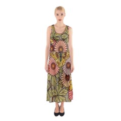 Flower Butterfly Cubism Mosaic Sleeveless Maxi Dress