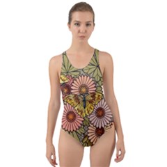 Flower Butterfly Cubism Mosaic Cut-out Back One Piece Swimsuit by Nexatart