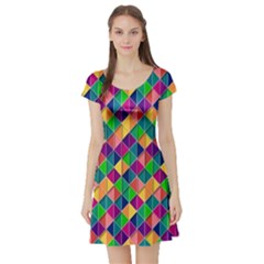 Background Geometric Triangle Short Sleeve Skater Dress