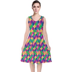 Background Geometric Triangle V-Neck Midi Sleeveless Dress 