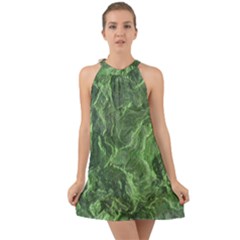 Green Geological Surface Background Halter Tie Back Chiffon Dress