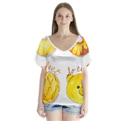 Bread Stickers V-neck Flutter Sleeve Top by KuriSweets