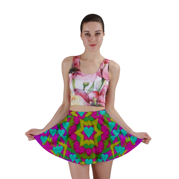 Hearts In A Mandala Scenery Of Fern Mini Skirt